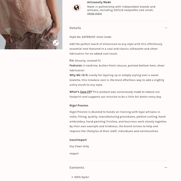 FREE PEOPLE Nigel Preston Mia Slouchy Vest NWT - SMALL - Picture 8 of 12